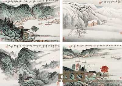 宋玉麟 四季山水 镜心 35×50cm×4